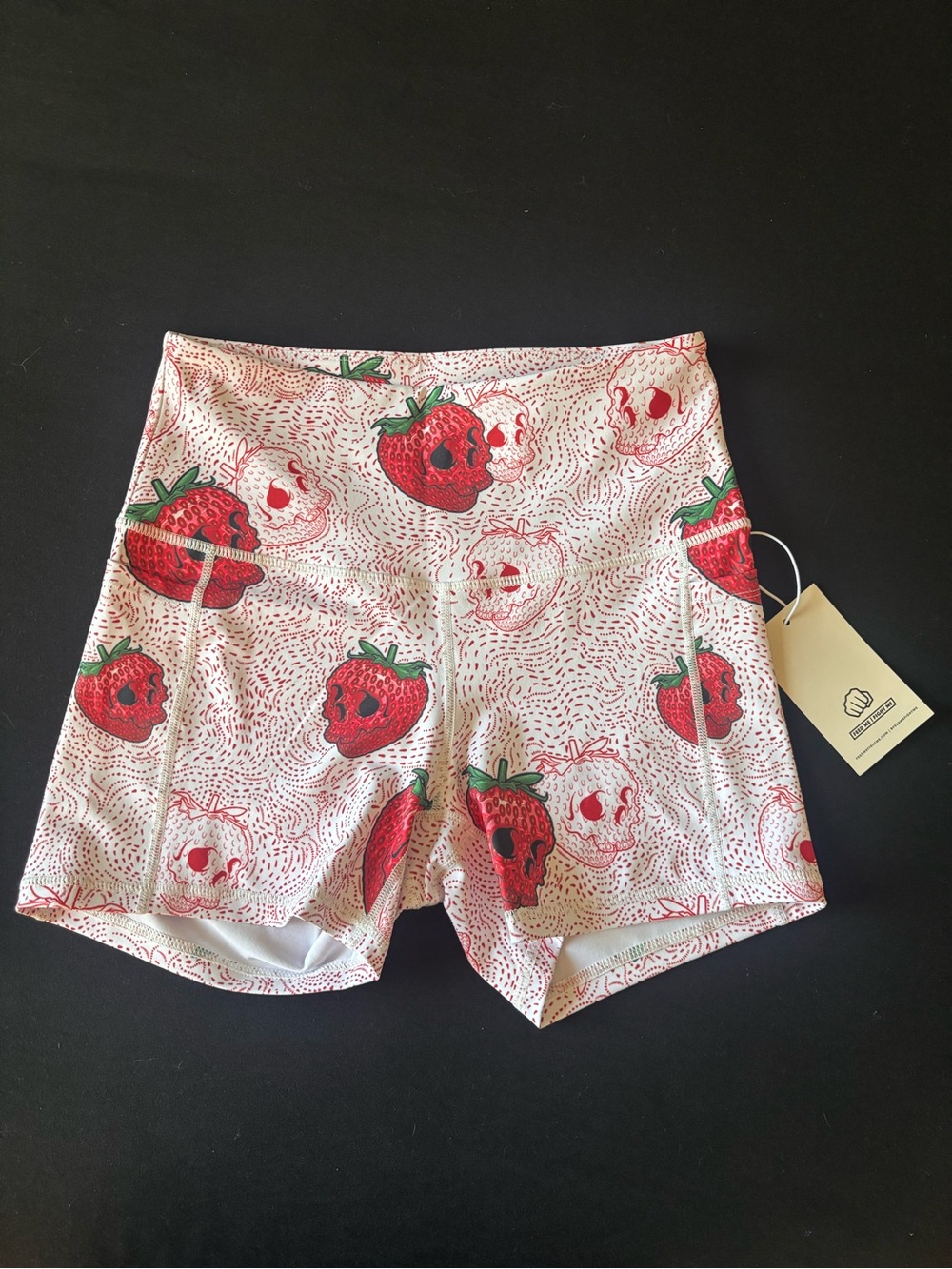 Feed Me Fight Me Red Strawberry Print Athletic Shorts